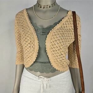 Vintage Crochet Cardigan Sweater Cream Size Large Fairy Boho Cottagecore